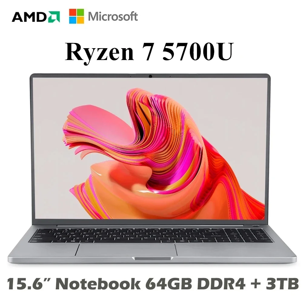 AMD Ryzen 7 5700U Laptop da gioco potenti da 15,6 pollici Max Ram 64 GB DDR4 MAX Rom 4 TB SSD Windows10 11 Pro Notebook Bluetooth WIFI