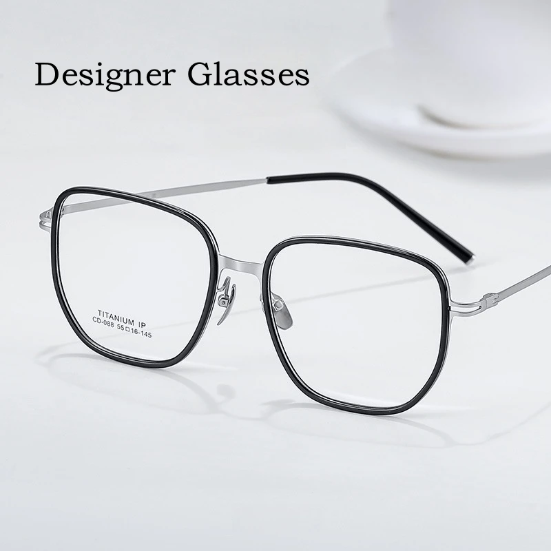 YIMARUILI Ultra-light Trendy Big Size Eyewear Women Retro Polygonal Pure Titanium Optical Prescription Eyeglasses Frames Men 088