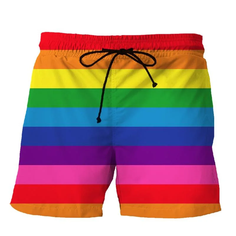 

Пляжные шорты с 3D принтом ЛГБТ-узора, красочные радужные пляжные шорты для гей-прайда, мужские плавки, шорты для серфинга