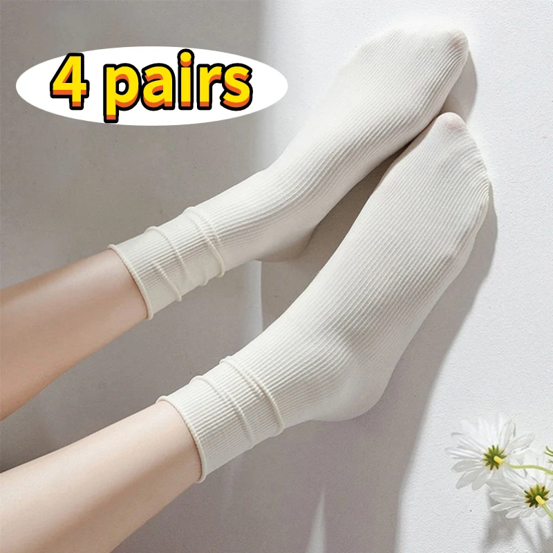 

Loose Pilling 4Pairs/set Women Socks Colorful No Knitting Rib Thin Spring Summer Female Socks High Tube Streetwear Soft Sock