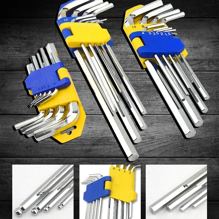 FUTE 9/12 Pcs Allen Wrench Set Imperial Wrench L Wrench Keys Size Allen Key Short Arm Vehicle Repair Tool Set Home Hand Tools