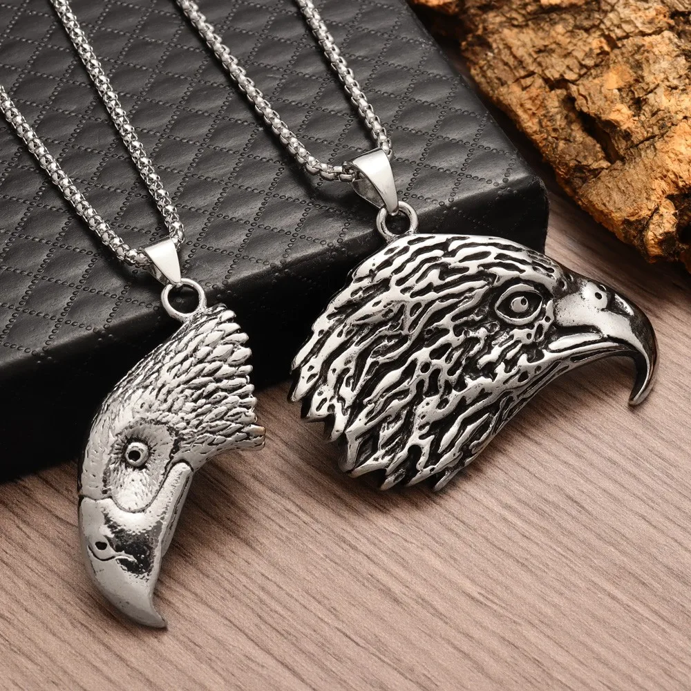 

3D dimensional Retro hawk Head Alloy Pendant Necklace Personality Men parrot Bird Metal Pendants Jewelry Fashion Accessory