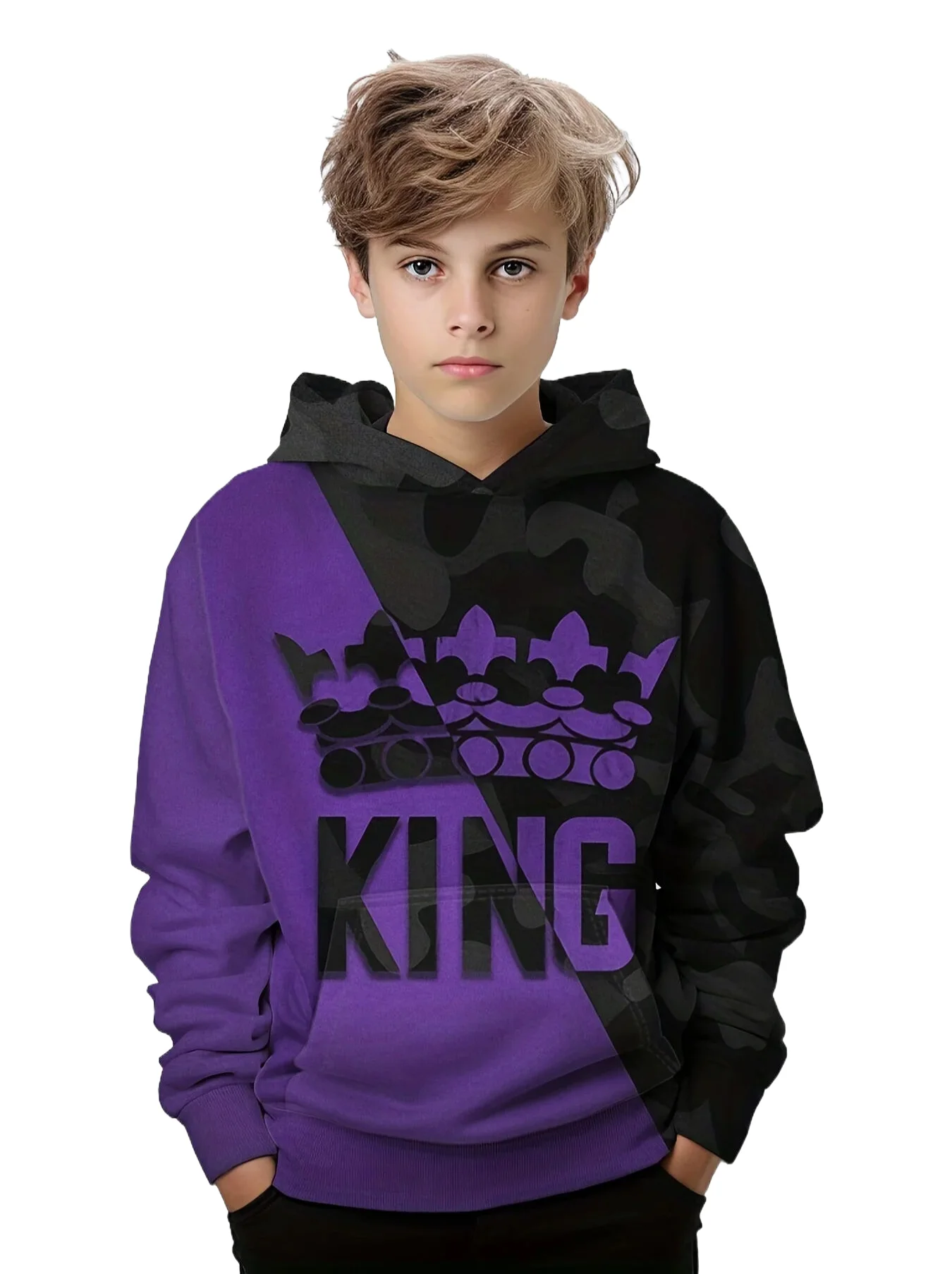 Hoodies Boy Casual Pullover Kids Hooded Long Sleeve King Print Sweatshirt Boys Spring Fall Kids Hoodie Tops Children\'s Clothing