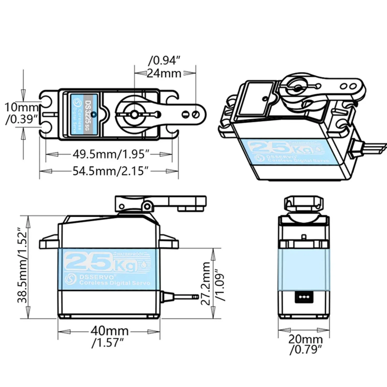 Servo numérique à couple élevé, 25kg, DS3225, télécommande, entièrement en métal, engrenage en acier inoxydable, étanche pour voitures RC 1/8 1/10 1/12, bricolage robotique