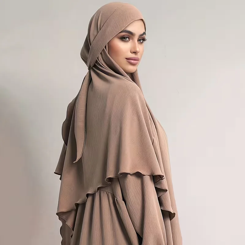 Elegant Long Muslim Head Covering with Tie Closure Women's Islamic Hijab Prayer Headscarf Ready to Wear Abaya Hijab for Daily