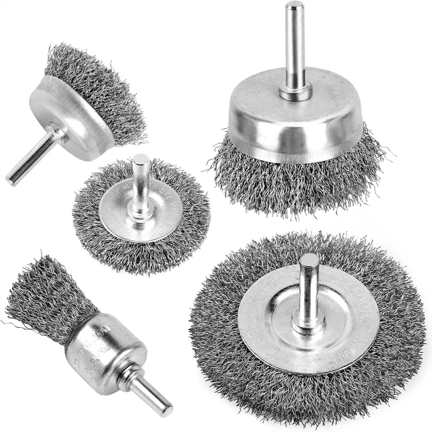 

5-Piece Drill Wire Brush Set 0.012 Carbon Steel Wire 1/4 Inch Arbor for Rust Removal Stripping and Cleaning
