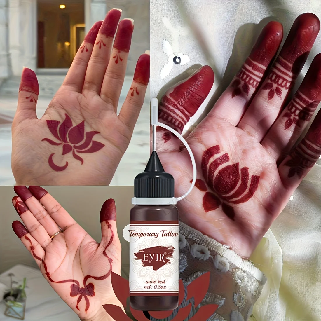 Henna Tattoo Kit 5 Sets Mandala Stencils with Wine Red Tattoo Paste Temporary Body Art DIY Reusable Templates Mehndi view 5
