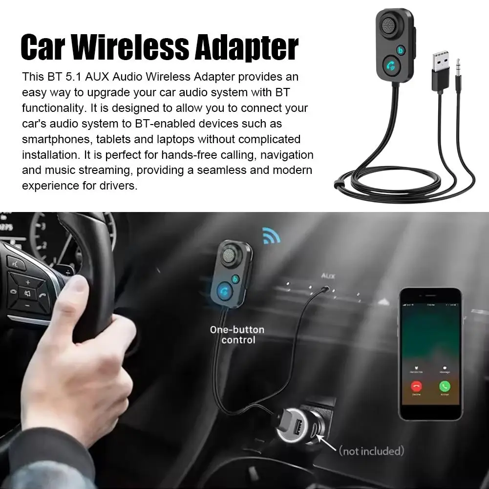 Adaptor Audio nirkabel mobil, 2 In 1 Bluetooth kompatibel 5.1 penerima pemancar Stereo 3.5mm adaptor Aux Handsfree Kit mikrofon mobil