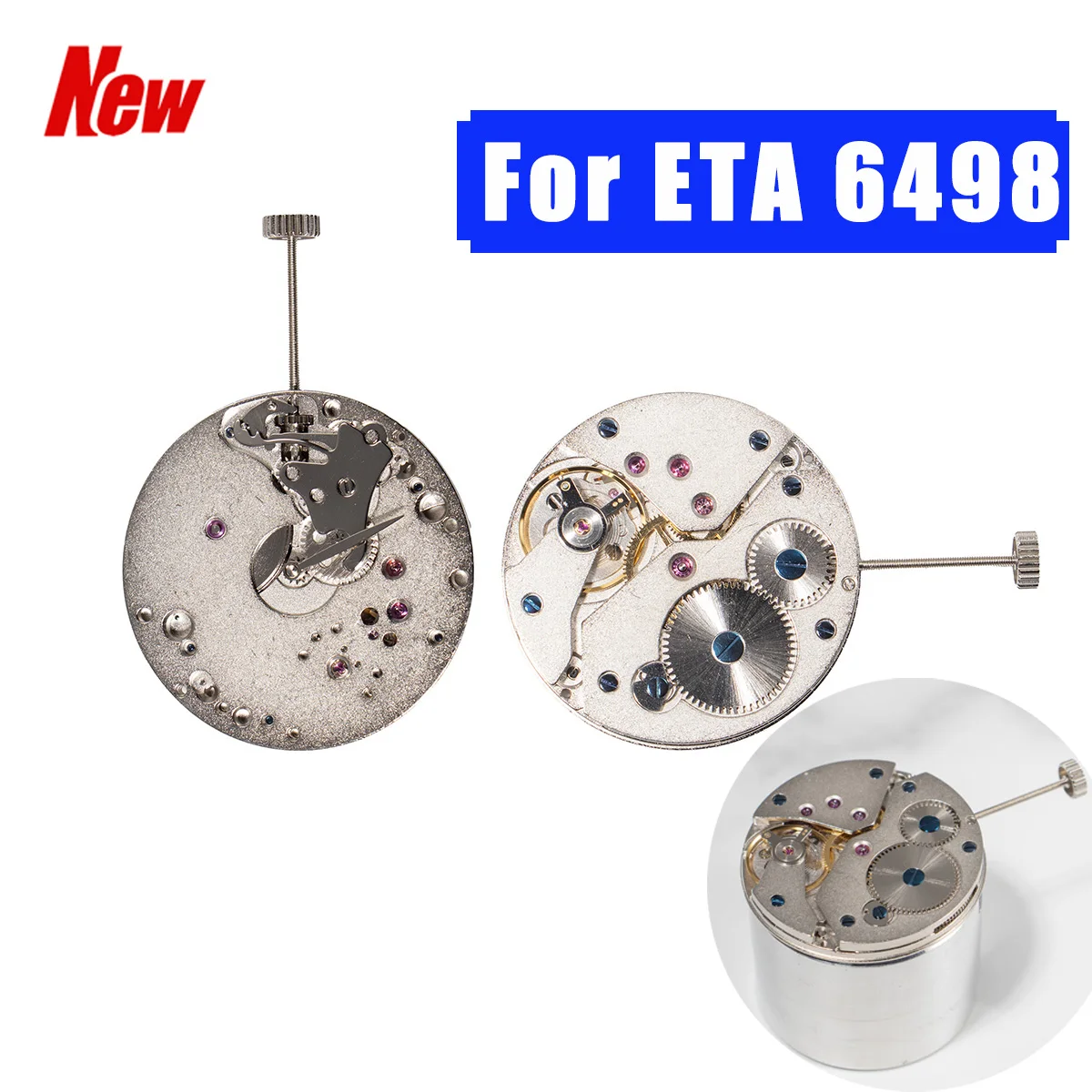 

For ETA 6498 Hand Winding Movement 2 Hands 17 Jewels at 6 o'clock Mod Mechanism Parts Mechanical Manual Winding Watch Movement