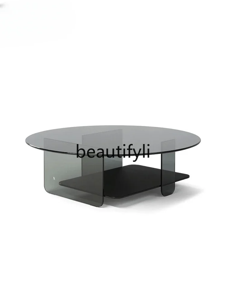 Original designer glass artwork, Italian minimalist modern minimalist living room round coffee table