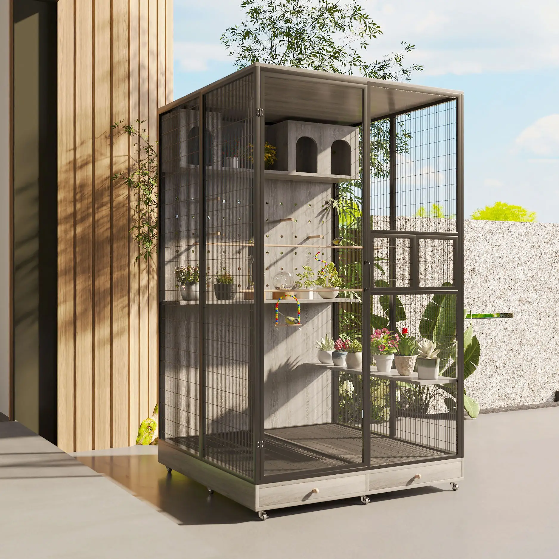 Birdcage Large Metal Parrot Cage Transparent Wind Show Eye Bird Villa Large Space Ecological Breeding Outdoor Furniture