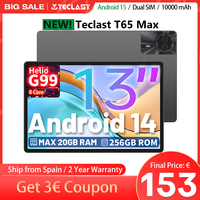 Teclast T65 Max 13 Inch Android 14 Tablet 8 Cores Mediatek Helio G99 (8+12) Max. 20Gb Ram 256Gb Rom 10000Mah Battery Dual Sim 4g Network and Call 1920X1200 Gps Widevine L1 for Netflix