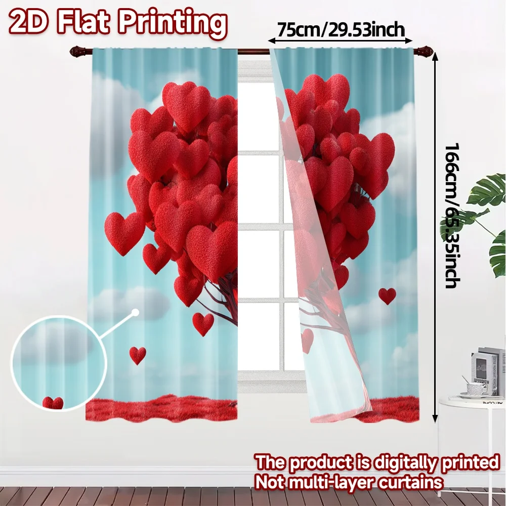 2D Flat Printing,JIT 2pcs, Curtains (Without Rod) Heart Blossom(1) Contemporary Popular Curtains 100% Polyester Curtains Thermal