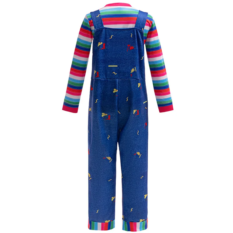 Halloween cosplay costumes for movies New Boys striped long sleeved suit Baby Cotton T-shirt+blue strap pants two-piece set