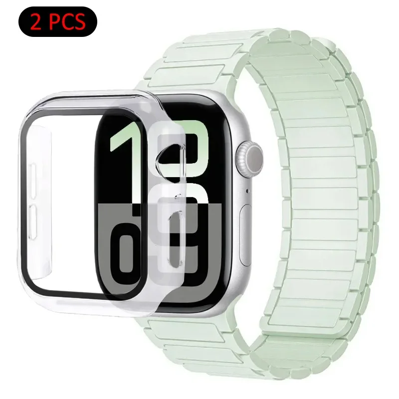 سيليكون حزام + حافظة لساعة أبل الترا 3 49 مللي متر 11 0 46/42 مللي متر المغناطيسي استبدال الفرقة iWatch 9 8 7 45/41 مللي متر 6 5 SE3 44/0 مللي متر حزام