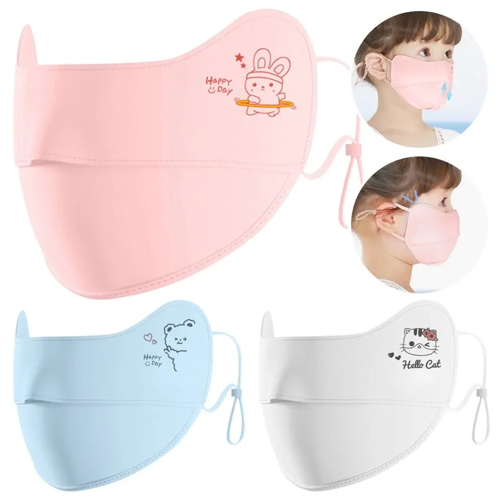 1Pcs Sun Protection Children Face Mask Ice Silk Driving Kids Face Shield Cartoon Pattern Anti-UV Summer Sunscreen Mask