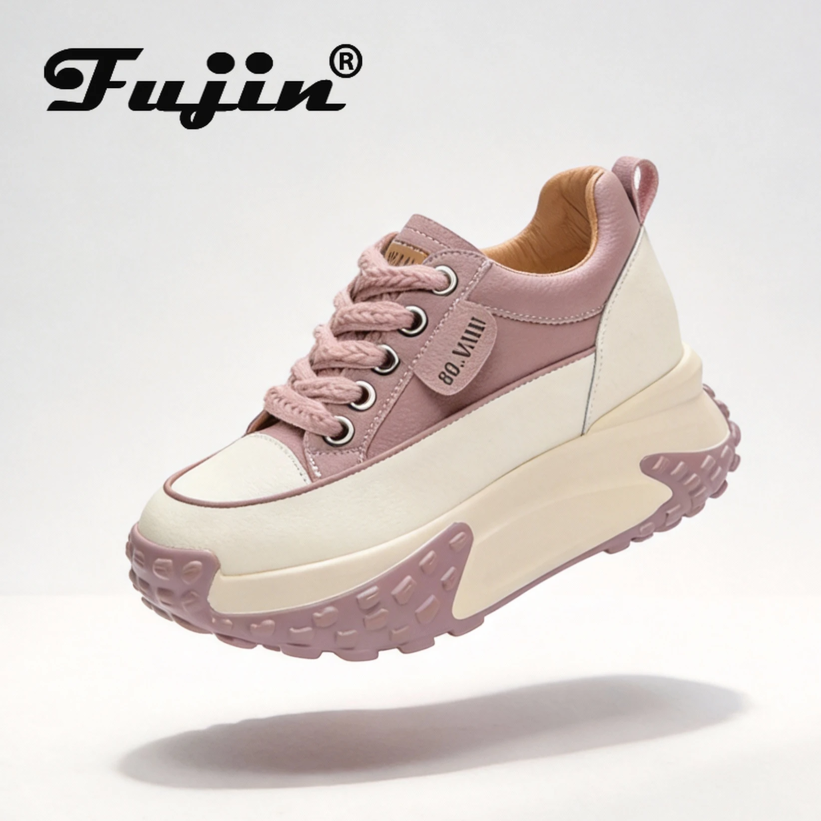 Fujin 3 Zoll 7 cm echtes Leder Plattform Keil Mode Frauen Herbst Winter klobige Turnschuhe Ferse Schuhe atmungsaktiv bequem