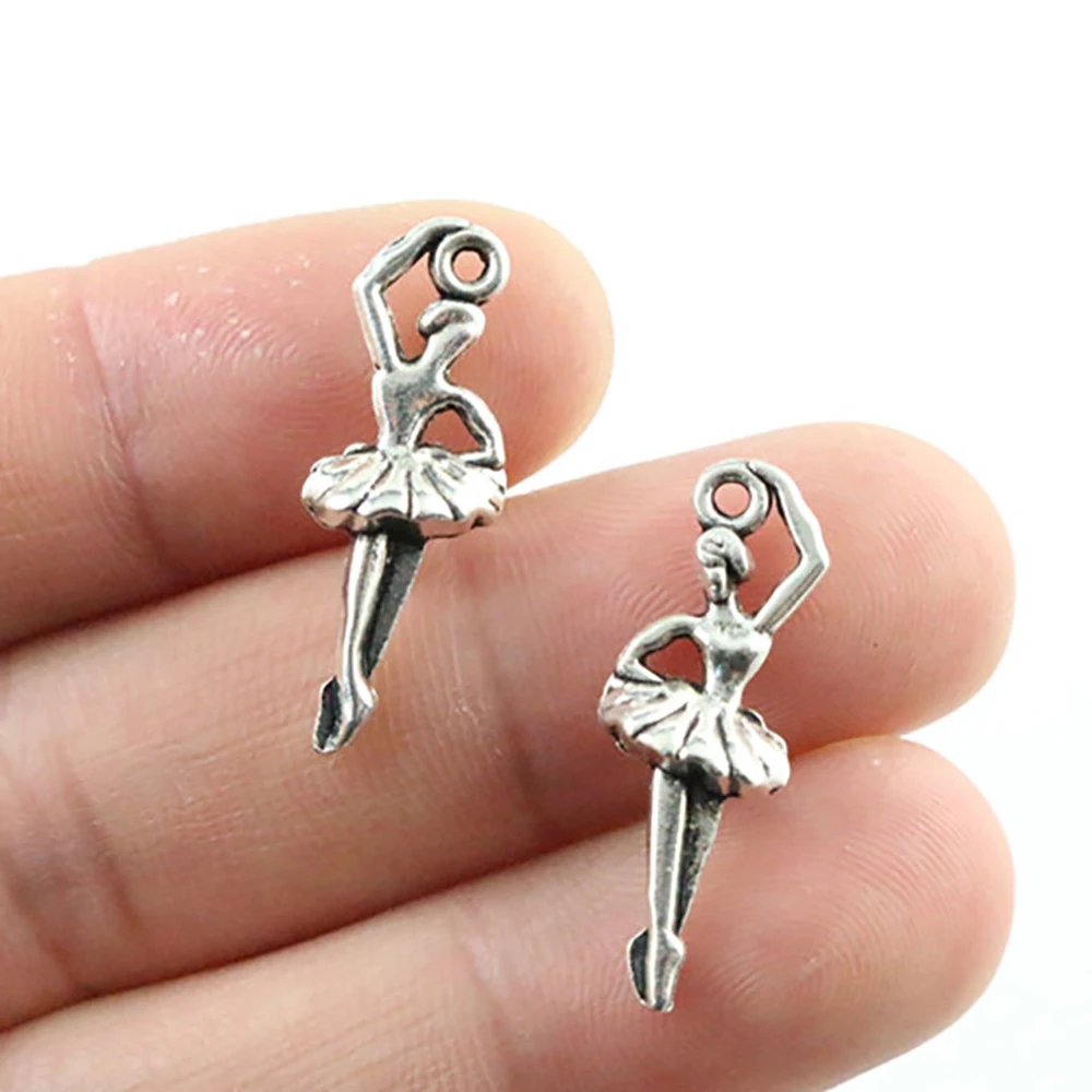 27x6mm 20 sztuk/partia antyczne posrebrzane baletnica Handmade Charms wisiorek: DIY dla bransoletka necklace-P2-14
