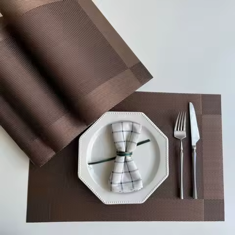 Placemats set for Kitchen Table Washable Easy to Clean PVC Placemat Heat-resistand Woven Vinyl Wipe Clean Table Mats Non-Slip