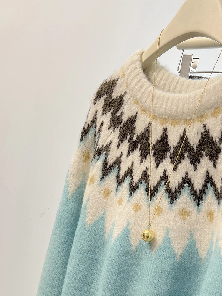 Sweter z dzianiny na co dzień Vintage sweter z okrągłym dekoltem sweter Design Sense niszowe topy 2025 nowa damska ciepła dzianina