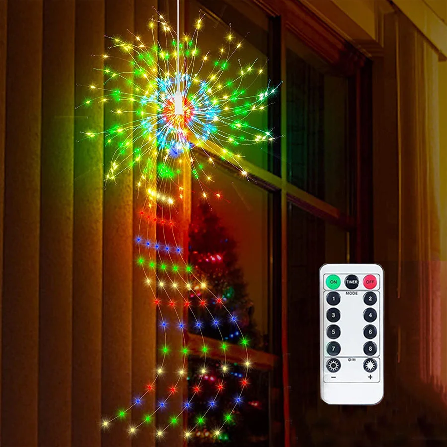 Remoto 8 modos led starburst luz de fogos de artifício alimentado por bateria à prova dwaterproof água guirlanda luz da corda de fadas para jardim decoração natal