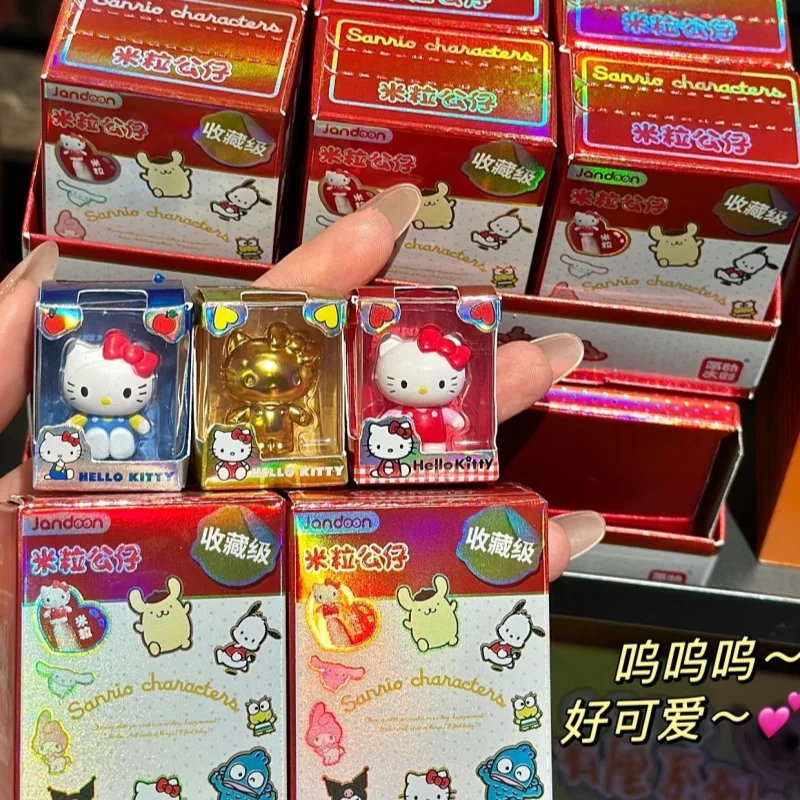 

Аутентичная кукла Hello Kitty Family с рисовым зерном, слепая коробка, кукла Kitty Kuromi, мини-коллекционная модель куклы, фигурки героев ручной работы, подарок