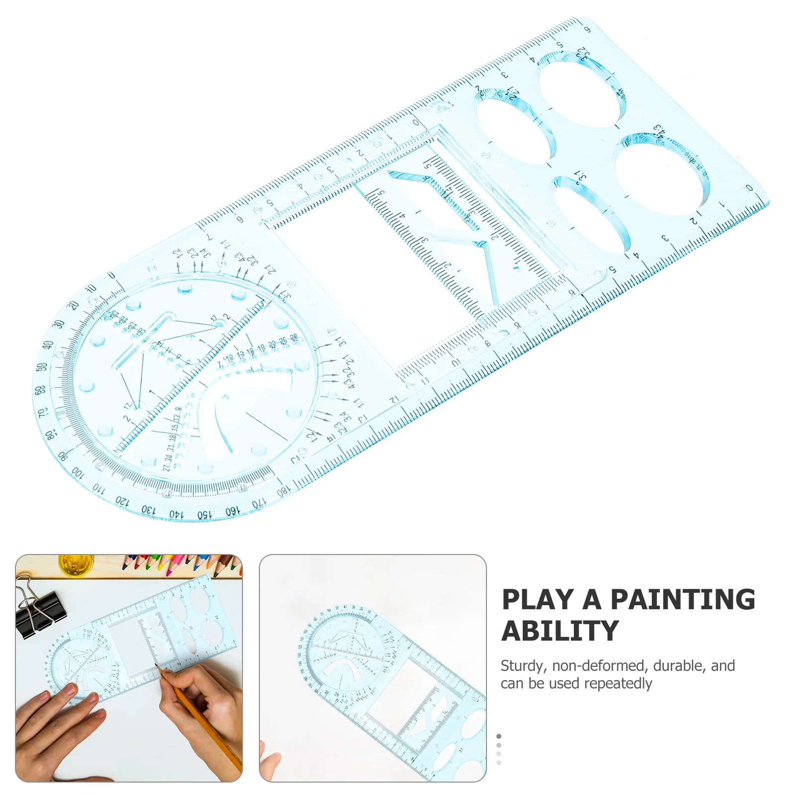 مسطرة رسم هندسية بلاستيكية أداة قياس متعددة الوظائف لتصميم الفن تقنية شبكة العمارة كسور