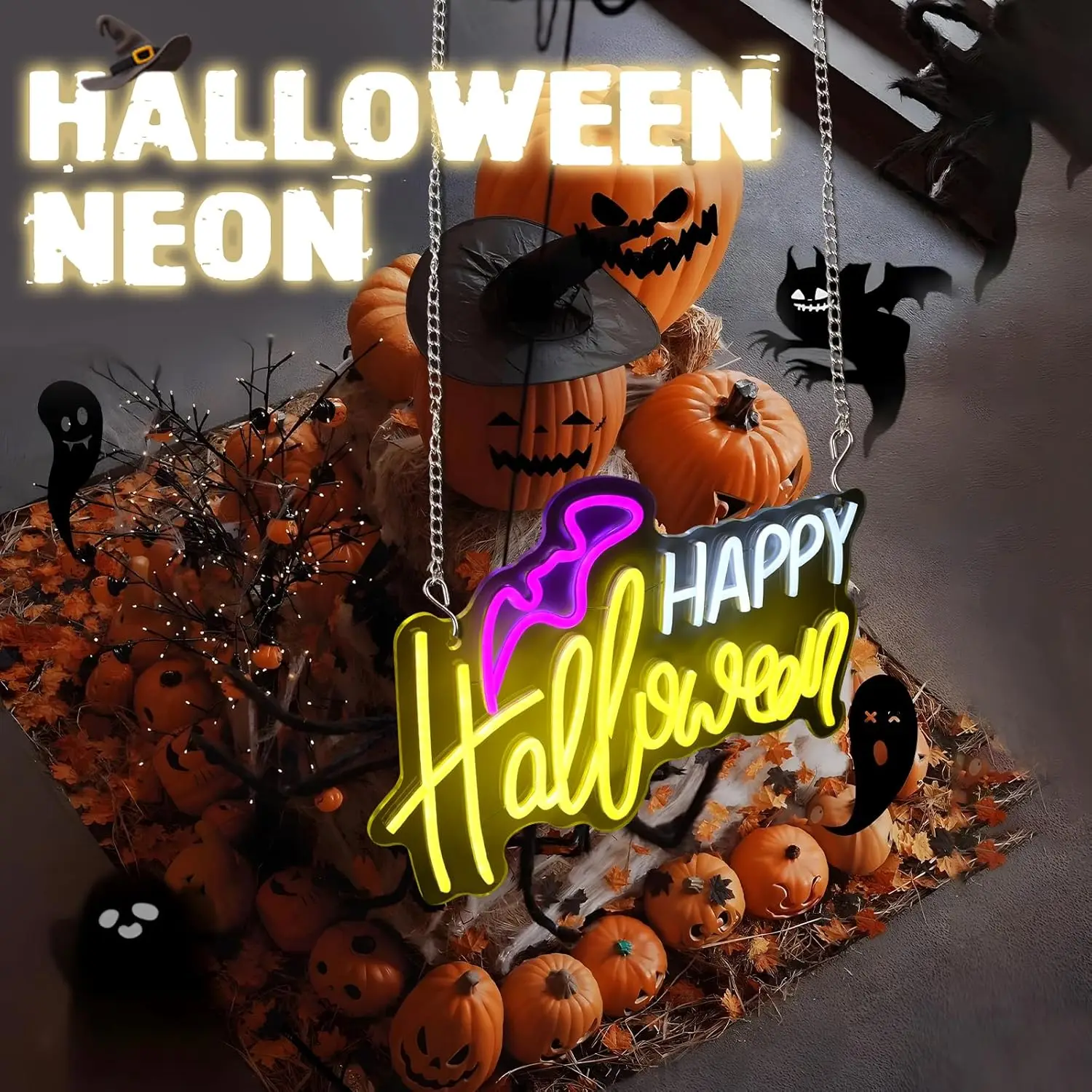 سعيد هالوين النيون تسجيل SB عكس الضوء LED ضوء النيون للملاهي غرفة شبح غرفة رجل الكهف بار مقهى هدية تزيين المنزل #6