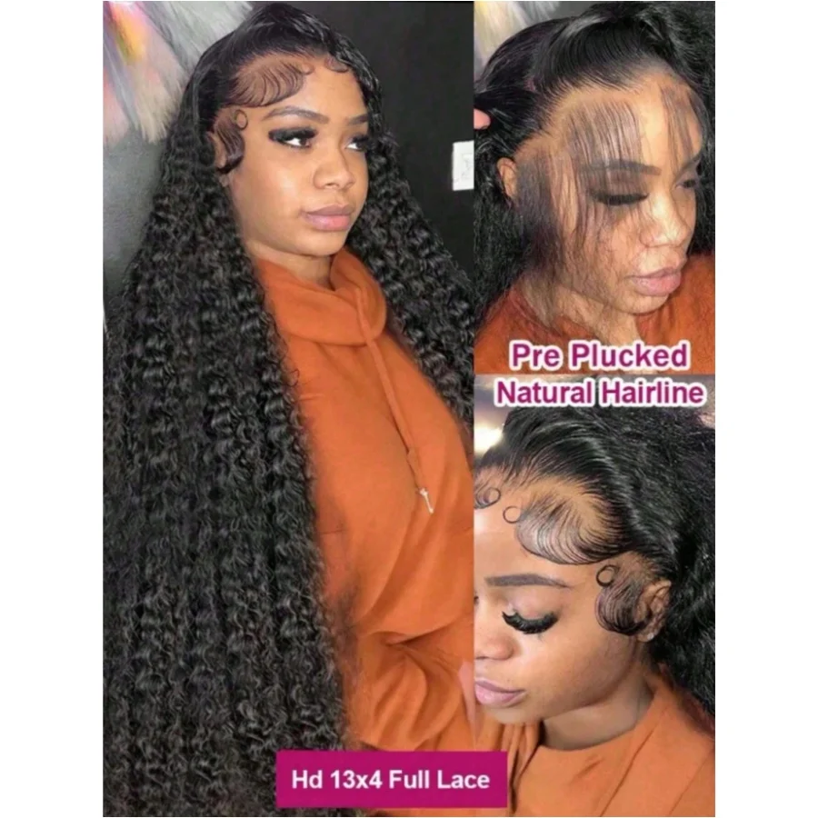 مجعد الدانتيل الباروكة الأمامية الدانتيل الشفاف الباروكات 13x4 13x6 عميق شعر بشري مجعد شعر مستعار 40 بوصة 200% قبل قطعها مع شعر الطفل