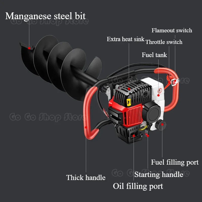 Ground drilling machine Gasoline high power hole drilling machine Fertilization Planting trees  Ground drilling machine Artifact