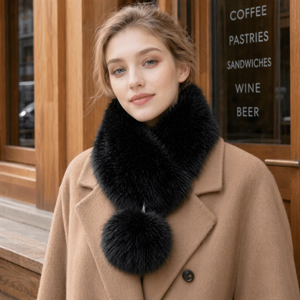 Fashion Faux Fur Scarf Faux Fox Fur Thickened Neck Warmer Snood Loop Shape Thermal Neck Stole Autumn Winter