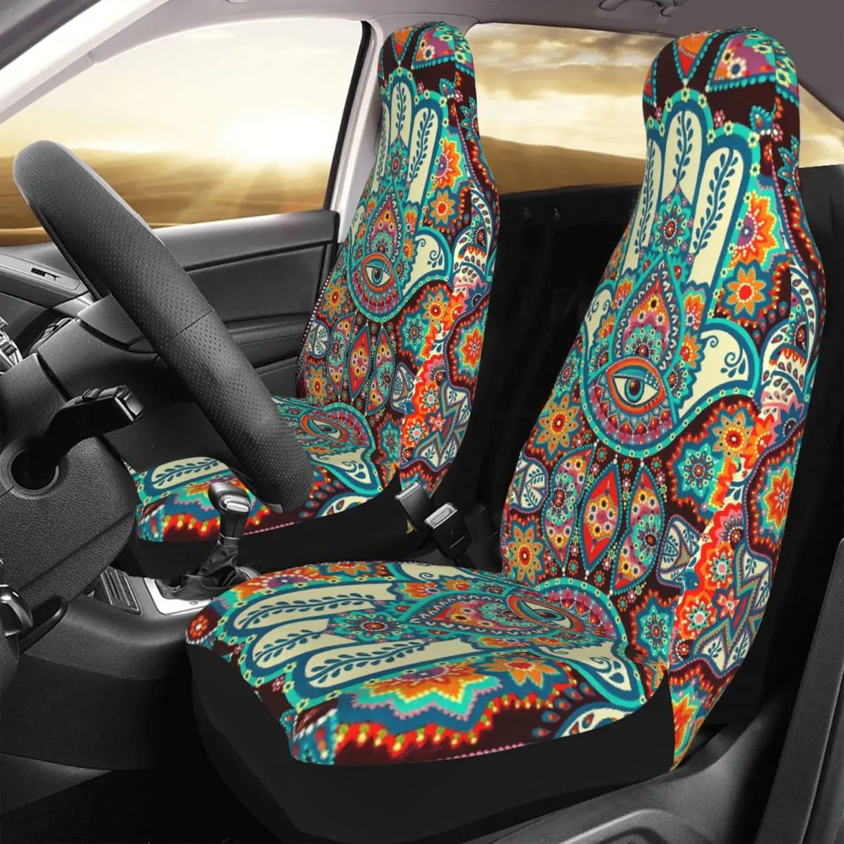 Hamsa ręcznie czeski uniwersalny pokrowiec na siedzenia samochodu wodoodporny kobiety hipisowska Mandala Paisley Boho mata na siedzenie samochodowe włókno polowanie — zdjęcie 3