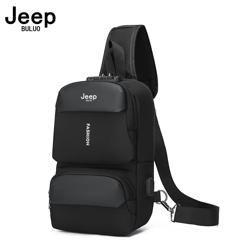 

JEEP BULUO Brand Men Chest Bag Fashion Casual Black Nylon Crossbody Backpack Sling Bag For Boy Waterproof High Quality New