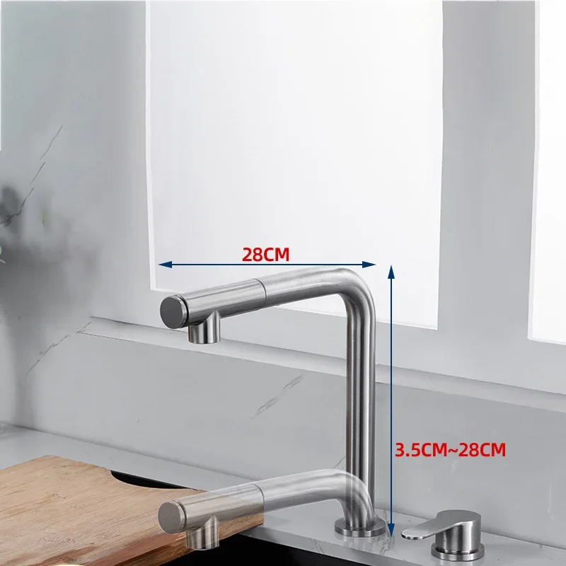 360° Swivel Kitchen Faucet Pull Out Sprayer Hidden Lifting Faucet Telescopic Cold and Hot Water Mixer Sink Tap Double Hole Split