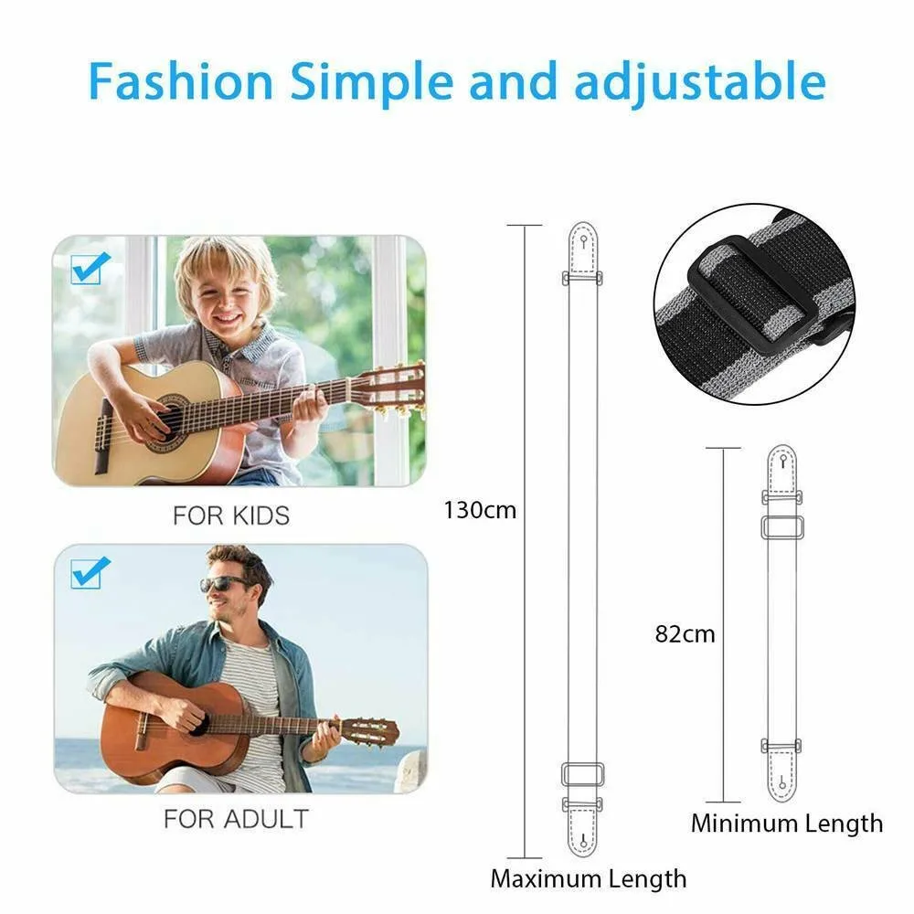 Black Guitar Strap For Acoustic Electric Bass Nylon13.7x7x4cm Pocket 1pc 3 Picks Adjustable Simple Fashionable