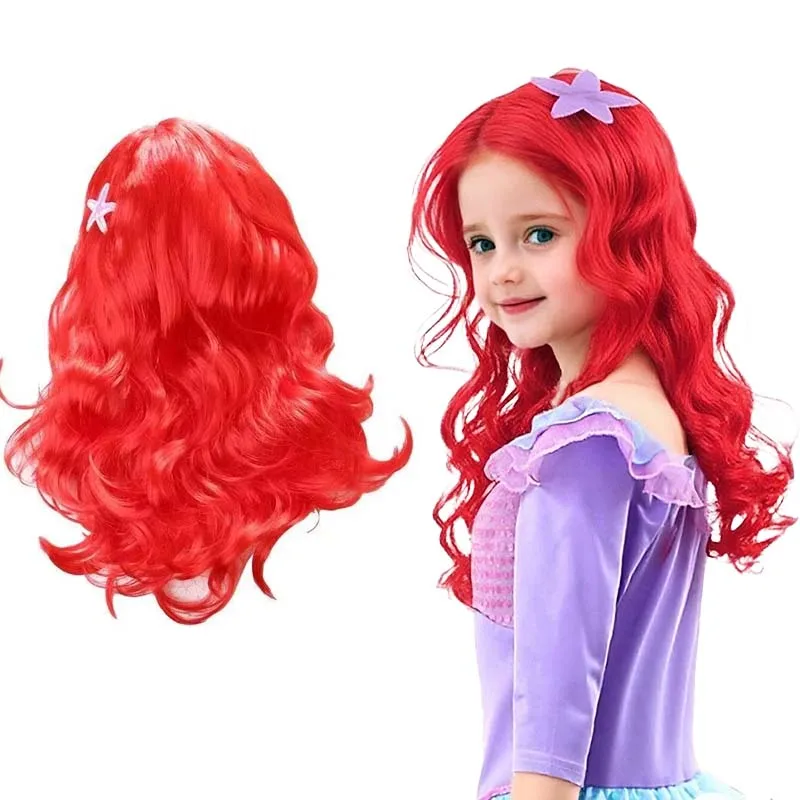 Meisjes prinses zeemeermin pruik met zeester haarspelden lang krullend Halloween prinses kostuum aankleden accessoires anime cosplay pruiken