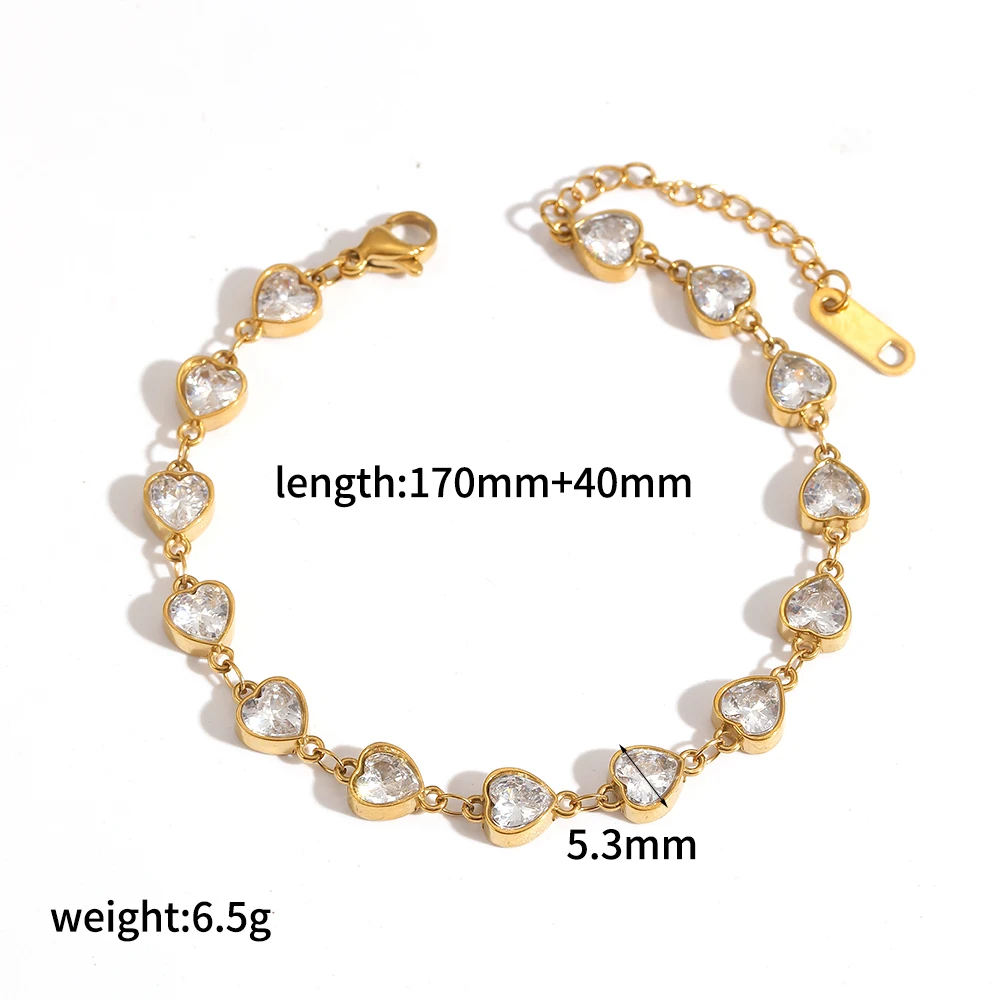 Zierliches Armband aus Edelstahl mit glänzendem Zirkon, 18K vergoldet, wasserdichter Schmuck, Geschenk für Frauen – Detail 19