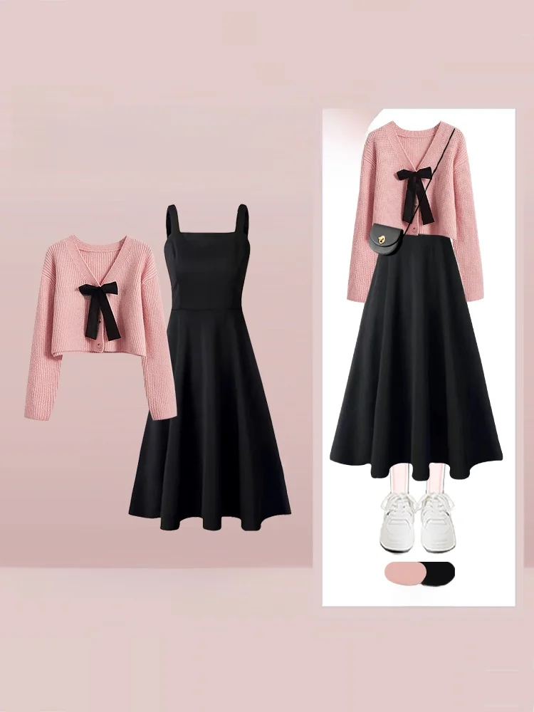 

Women's Knitted Cardigan Knot Dr Set Casual Long Sve Faionable Slimming Waist Design Autumn New Sle Two-P...