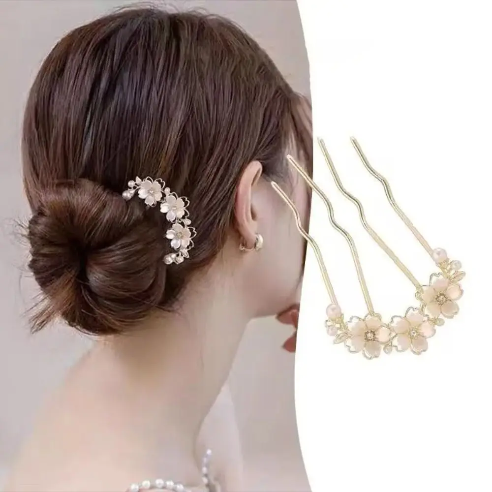

New Pearl Wavy Hair Combs Forest Style INS Hair Clasp U-shaped High-end Flower Hairpin