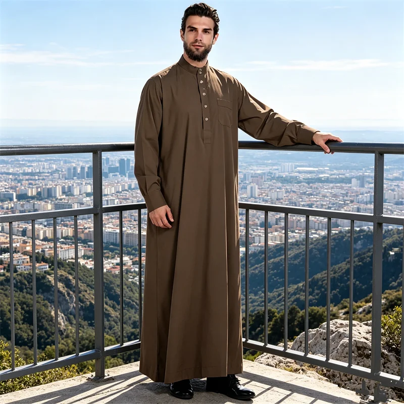 

Muslim Thobe Jubba Men Robe Long Sleeve Saudi Arabic Kaftan Islam Indian Dress Abaya Eid Djellaba Prayer Gown Kaftan Clothing