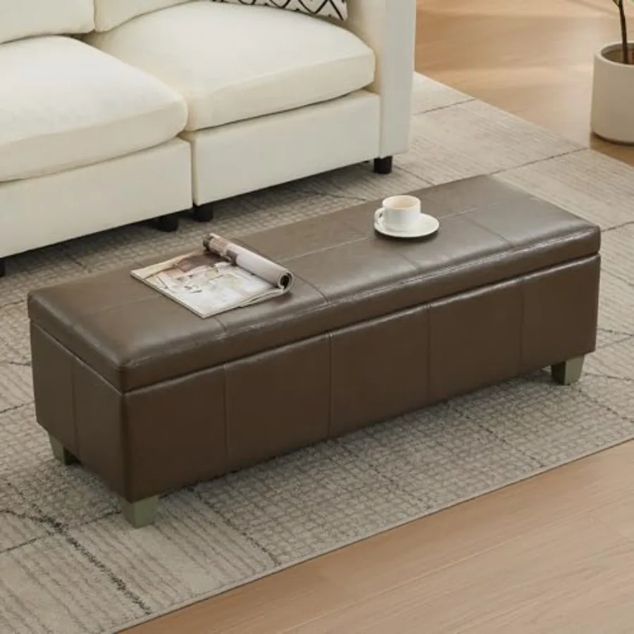 

Faux Leather Storage Ottoman, Tufted Rec Upholste End of Bed Storage Bench, Entryway Large Couch Ottoman with Wooden Legs
