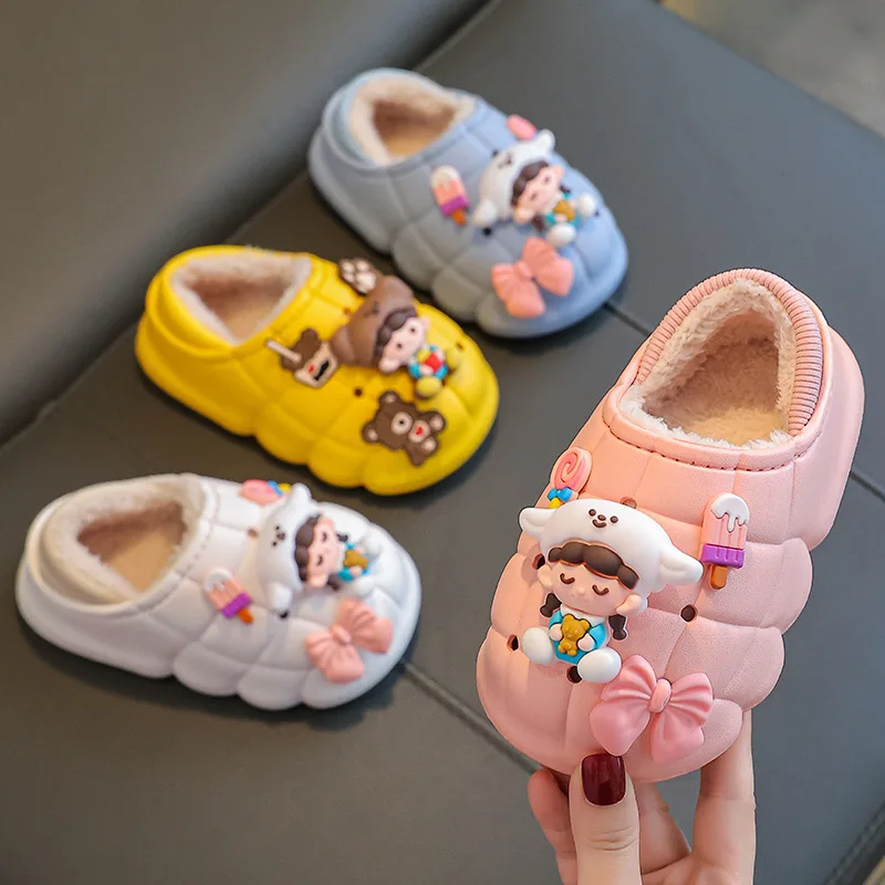 

Baby Children Cotton Slippers Winter Boys Girls Waterproof Cute House Shoes Breathable Cartoon Print Casual Shoes Non-slip Shoes