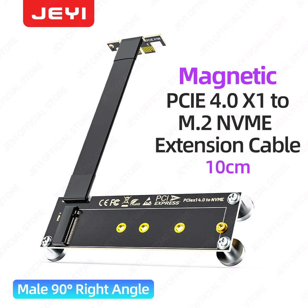 JEYI PCIe 4.0/3.0 X1 magnetische fixatie-riserkabel 16 Gbps/8 Gbps - 90 ° Dubbele hoek voor PCIe WiFi-kaart, M.2-adapter, USB PCIe-kaart