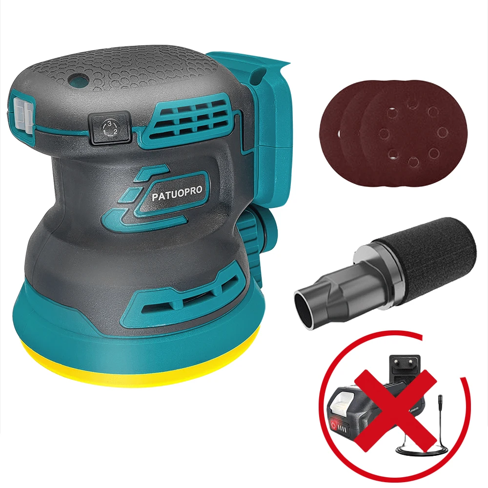 

PATUOPRO 125MM Electric Cordless Disc Random Orbital Sander 3-Speed Brushless Grinding Polisher Compatible Makita 18V Battery