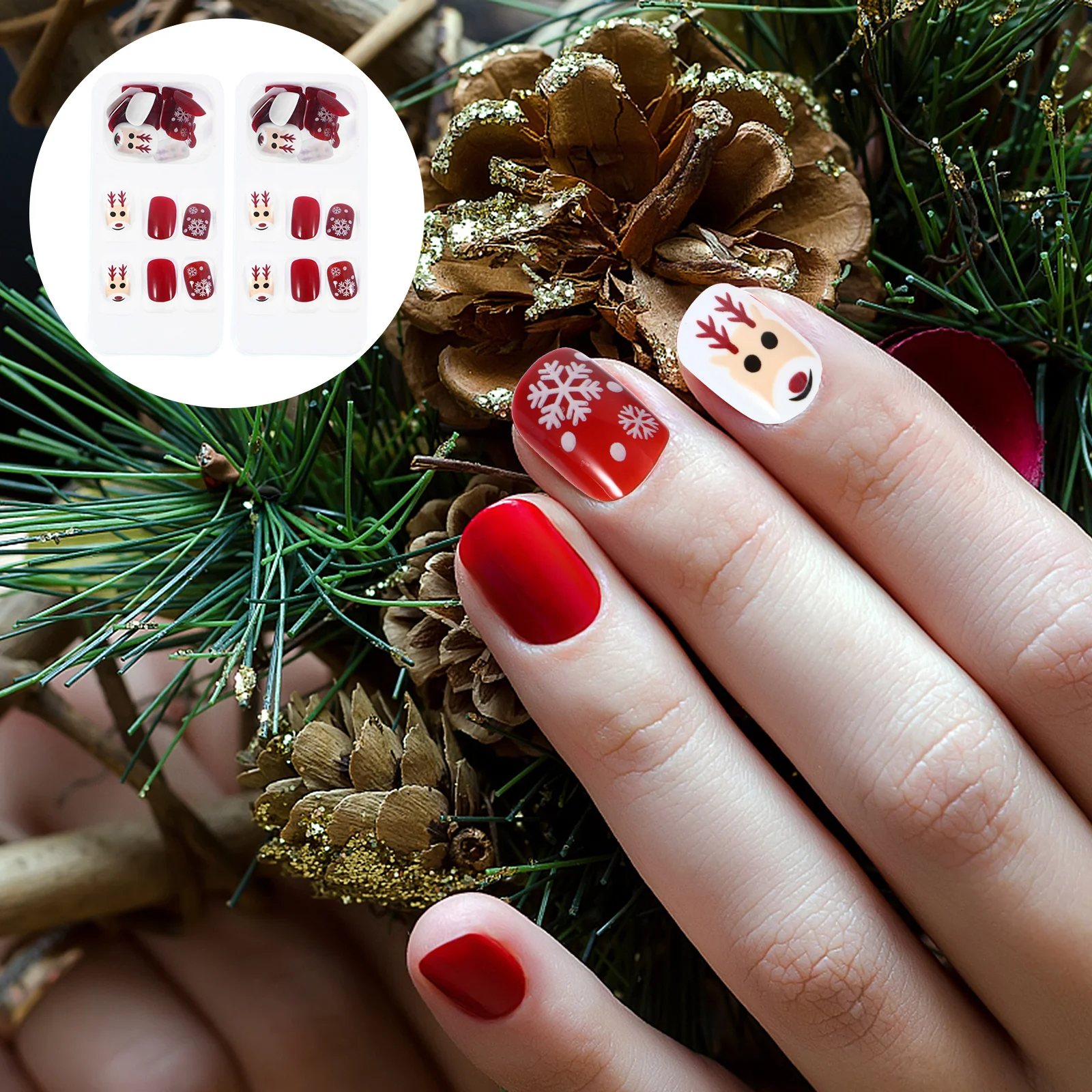 

48Pcs Christmas False Nails Full Cover Short Press on Fake Nails Red Xmas Nail Tips Artificial Nail Art for Girls Holiday