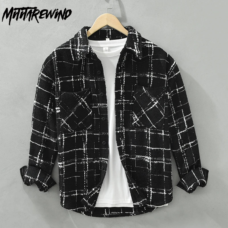 

New Plaid Shirts for Men Spring Autumn Youth Streetwear Loose Tops Men Casual Long Sleeve Shirt with Pockets Fashion Overshirt
