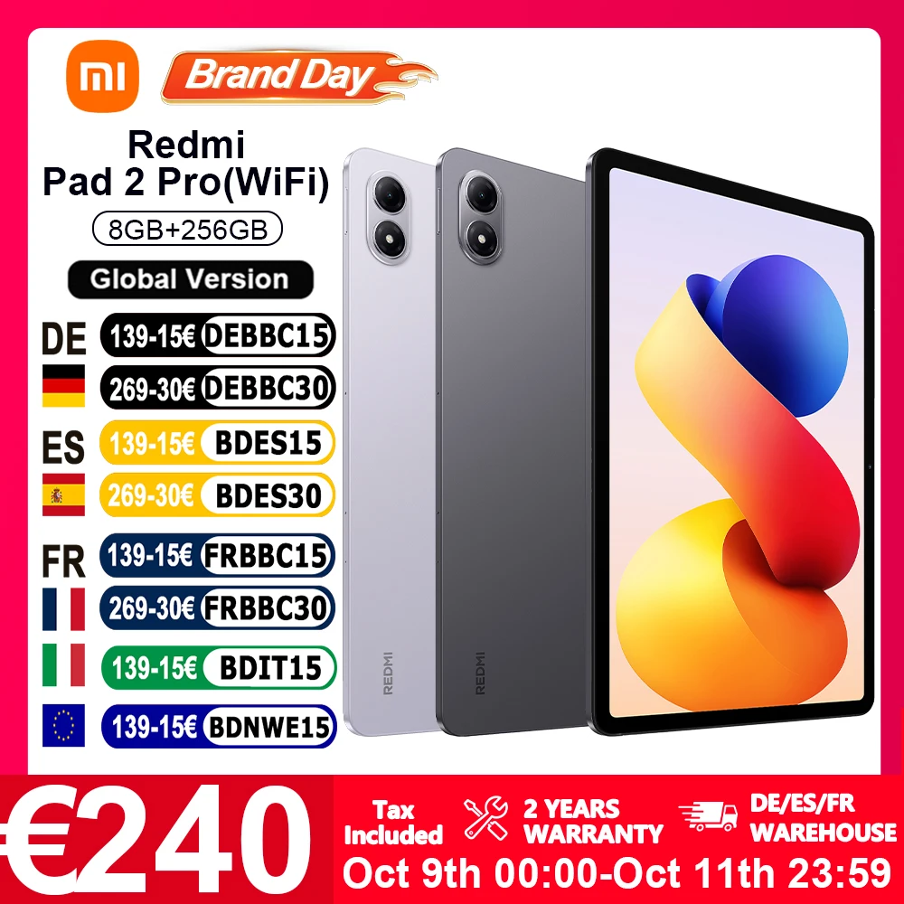 Xiaomi Versione Globale Redmi Pad 2 Pro Wifi, Display Cristallino 2.5K da 12.1', Frequenza di Aggiornamento 120Hz, Batteria 12000mAh, Processore Avanz