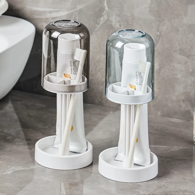 Toothbrush Holder Withdust Cover Drainage Design Plastic Multifunctional Bathroom Toothbrush and Cup Organizer