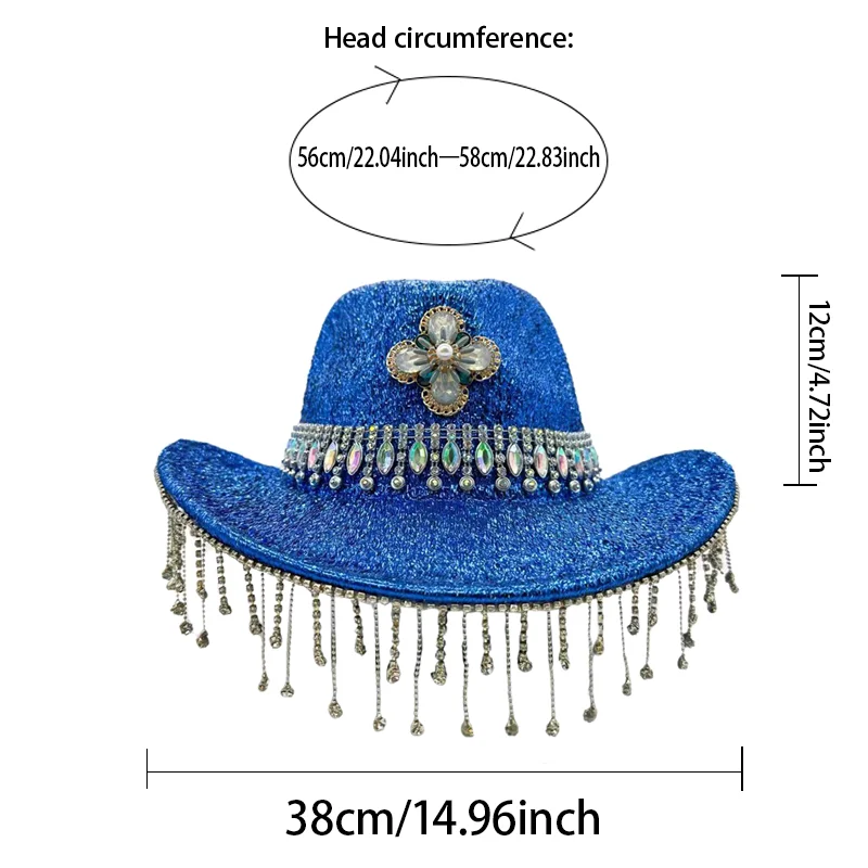 HongLuan Glitzer-Kostüm, Hut für Erwachsene und Cowboy-Hüte, Strass für Damen, Cowboy-Cosplay, Damen-Accessoires und Cowgirl-Kappe