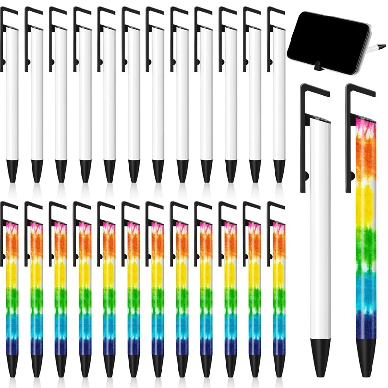 50Pcs DIY Sublimation Pens With Shrink films Blank Aluminum Tube Body Sublimation Ballpoint pens With Cellphone holder